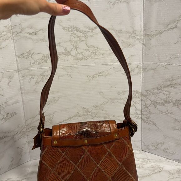 Justin boots leather patchwork brown shoulder crossybody purse rodeo western - Picture 7 of 14